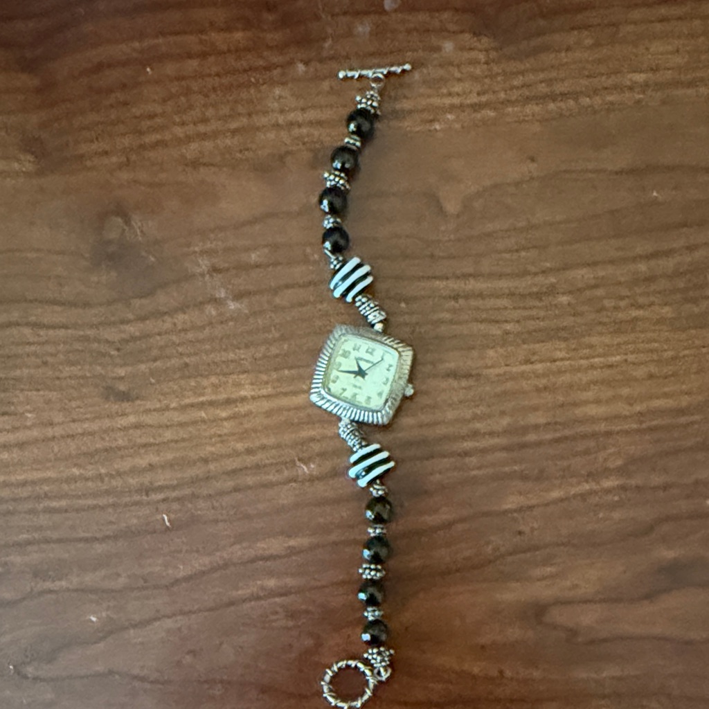 Geneva Black And White Beaded Bracelet Watch